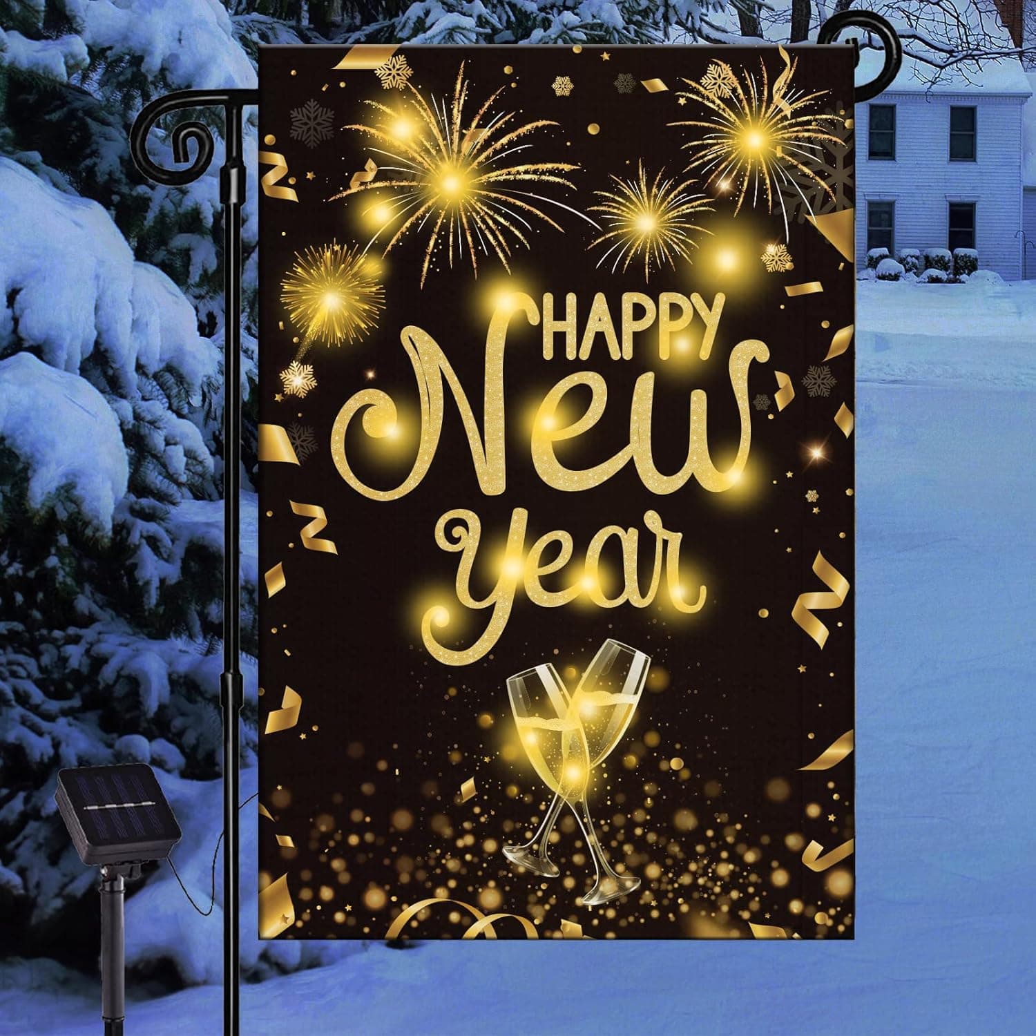 This Solar Lighted New Year Garden Flag Is a Small Upgrade That Makes a Big Statement