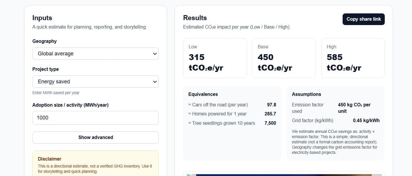 We Built a Free Carbon Reduction Impact Calculator to Make Climate Impact Easier to Explain